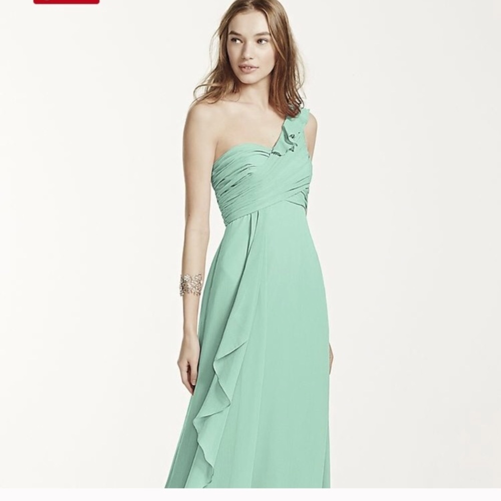 David's Bridal One Shoulder Mint Dress